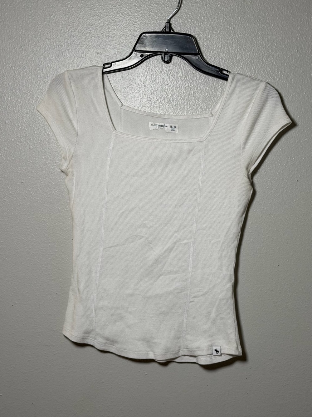 Abercrombie Kids Ribbed White Square Neck Minimalist Cap Sleeve Top size 15/16
